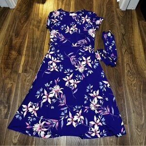 Blue Floral Faux Wrap dress